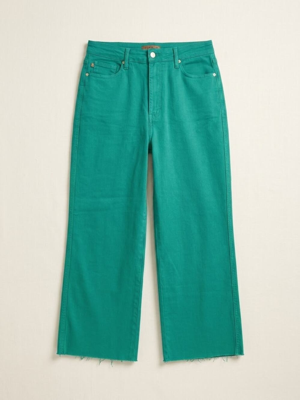 Judy Blue Green High Waist Wide Leg Crop Denim Pants Size 13/31 Raw Hem JB88839
